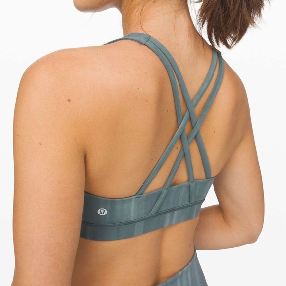 Lululemon Energy Bra *High Neck, Linear Spray Dye White Deep Ocean - Picture 7 of 7